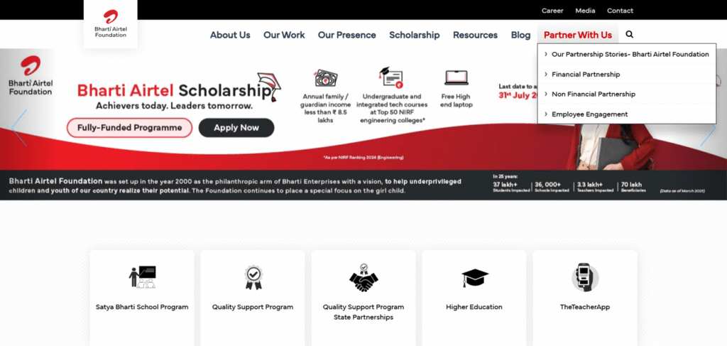 Bharti Airtel Scholarship application