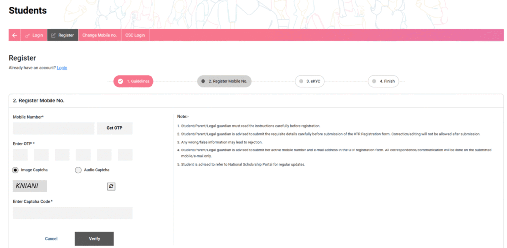 NSP OTR Registration form